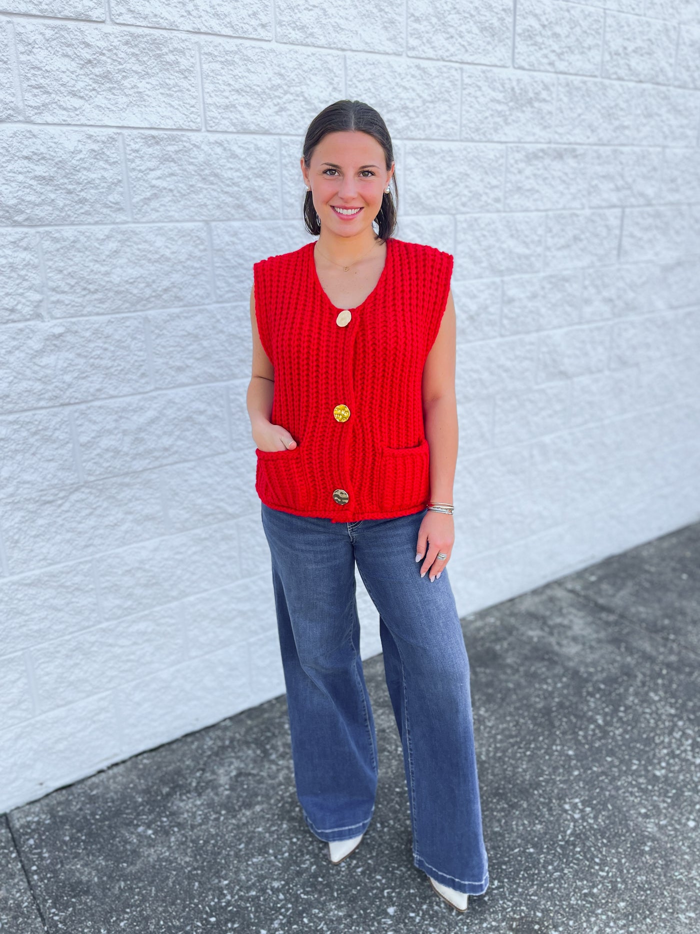 Red Sleeveless Chunky Sweater Vest