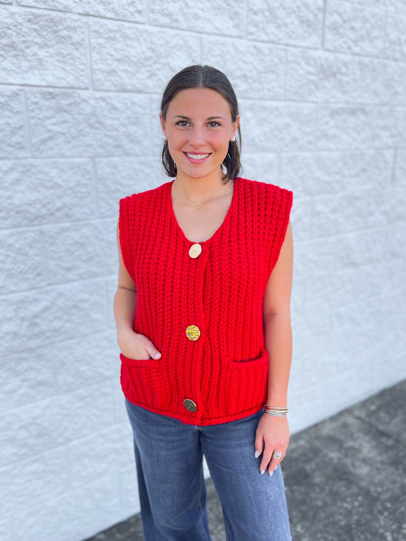 Red Sleeveless Chunky Sweater Vest
