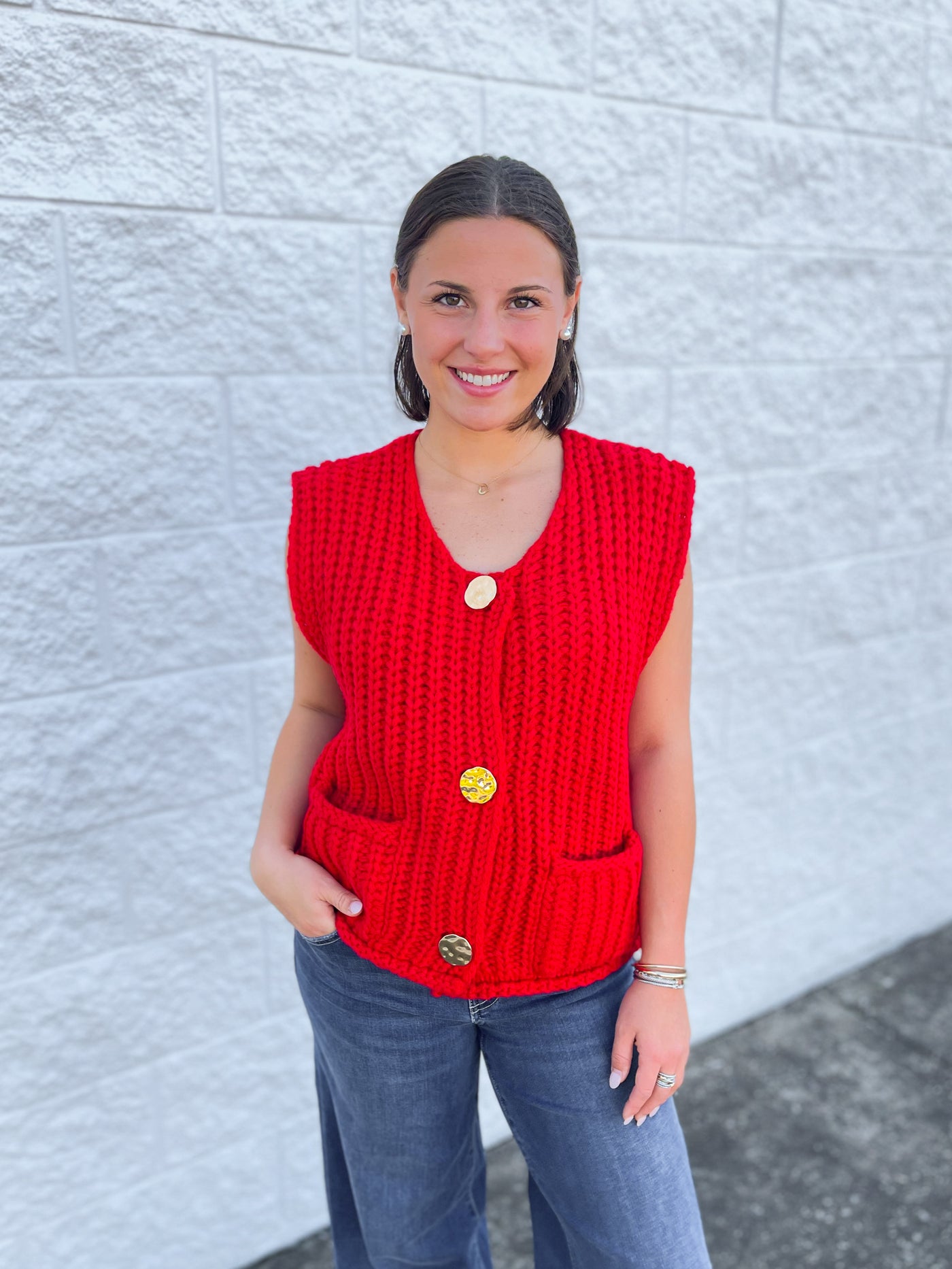 Red Sleeveless Chunky Sweater Vest