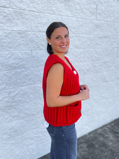 Red Sleeveless Chunky Sweater Vest