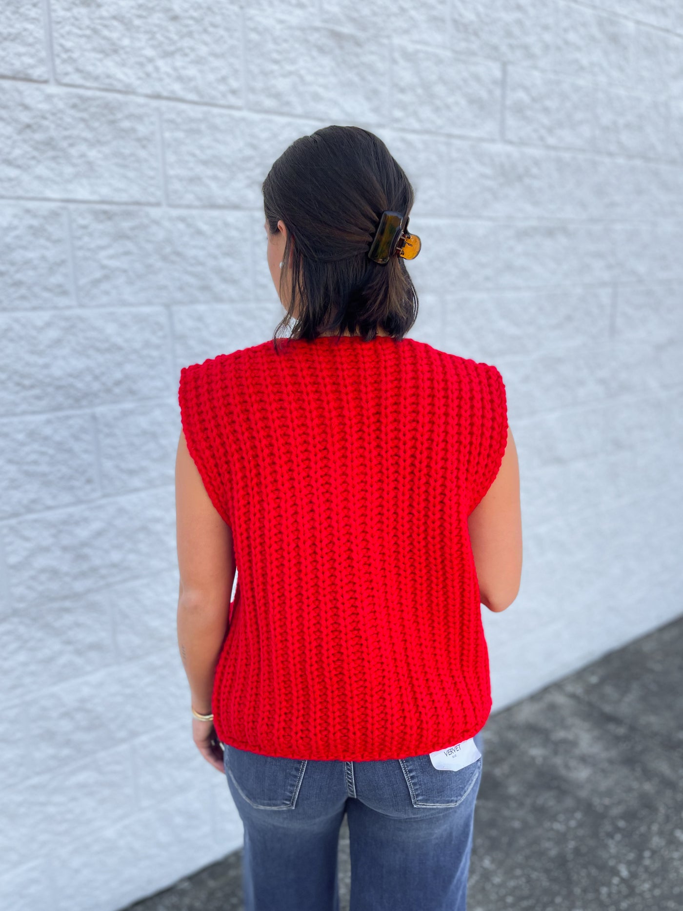 Red Sleeveless Chunky Sweater Vest