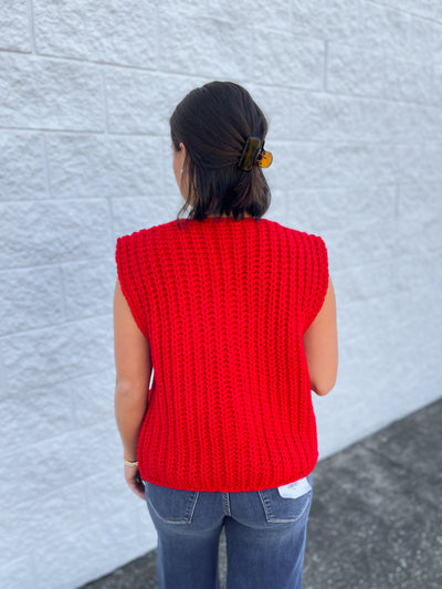 Red Sleeveless Chunky Sweater Vest