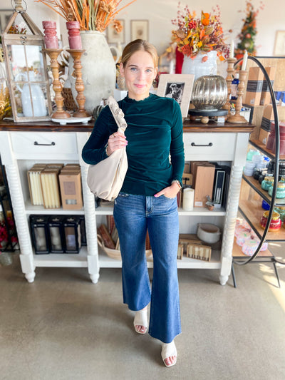 Umgee Green Velvet Layer Top