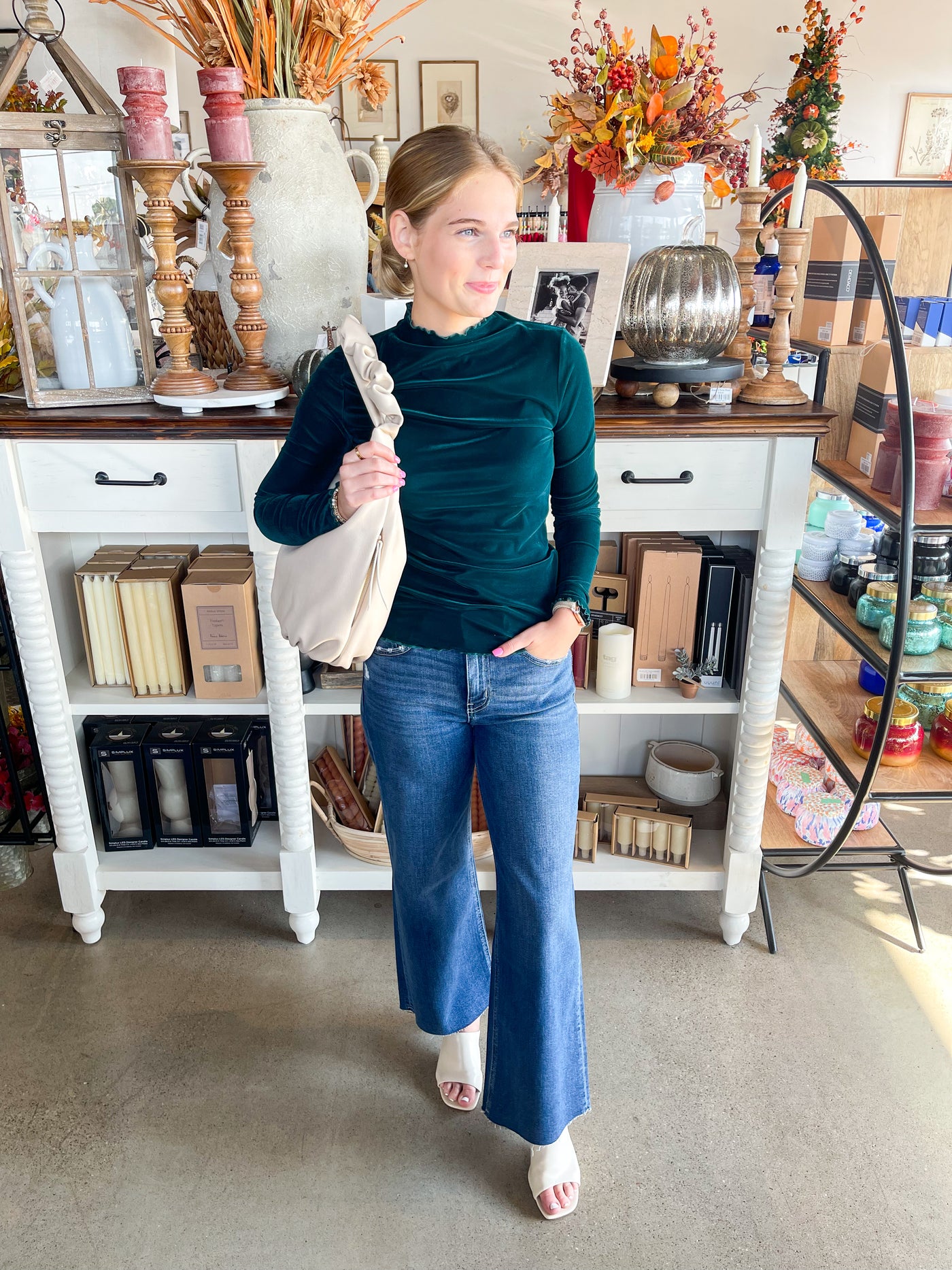 Umgee Green Velvet Layer Top