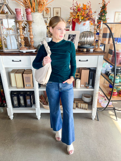 Umgee Green Velvet Layer Top
