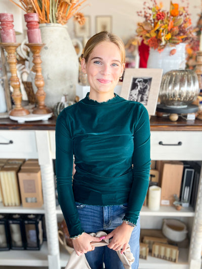 Umgee Green Velvet Layer Top