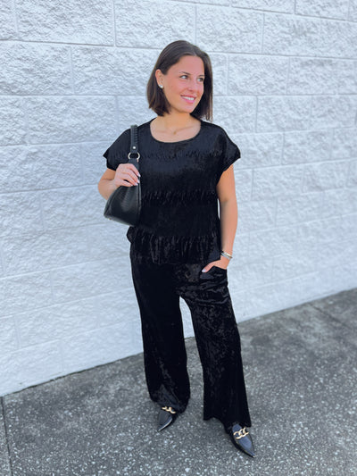 Umgee Black Cap Sleeve Velvet Top