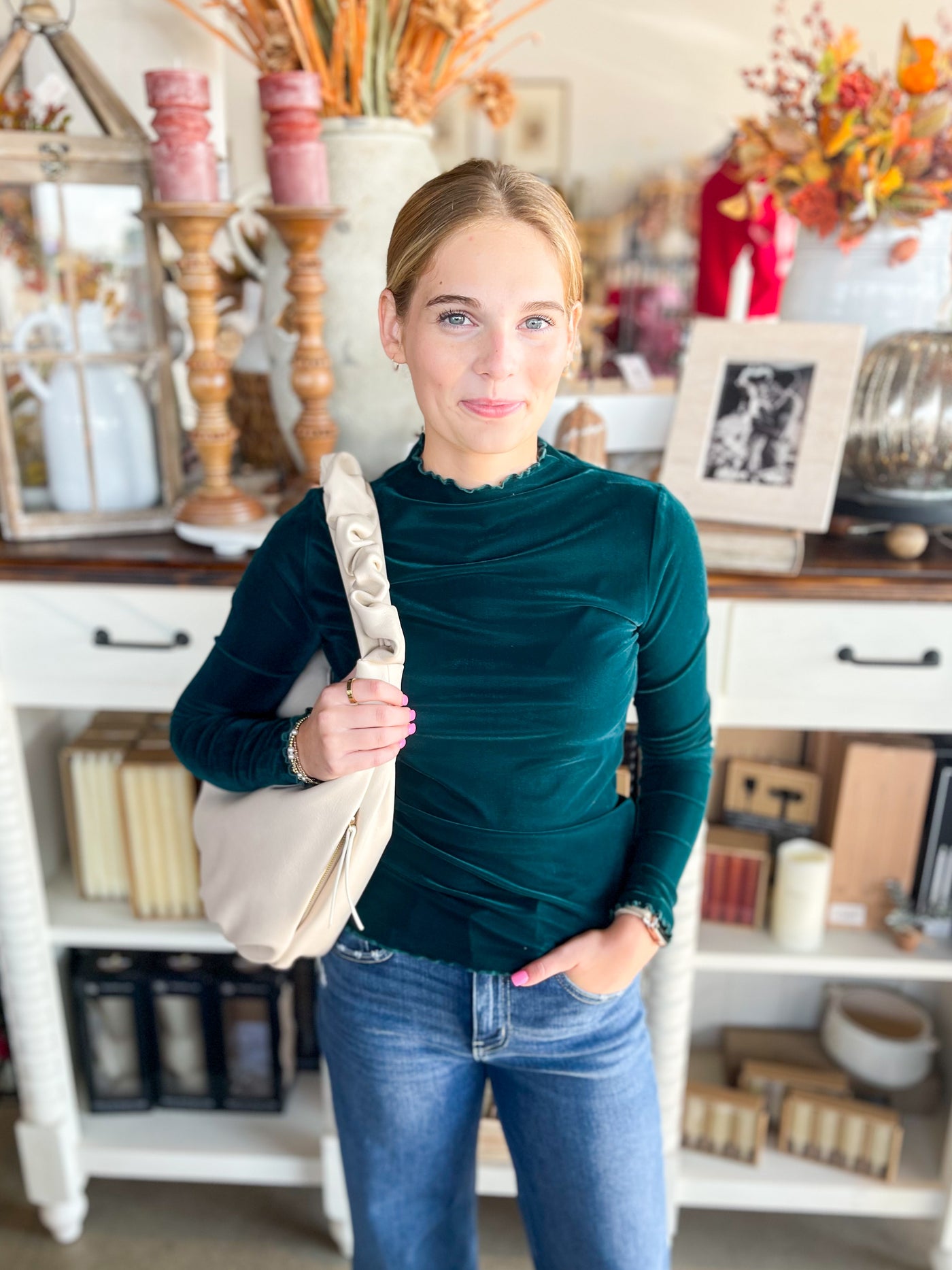 Umgee Green Velvet Layer Top