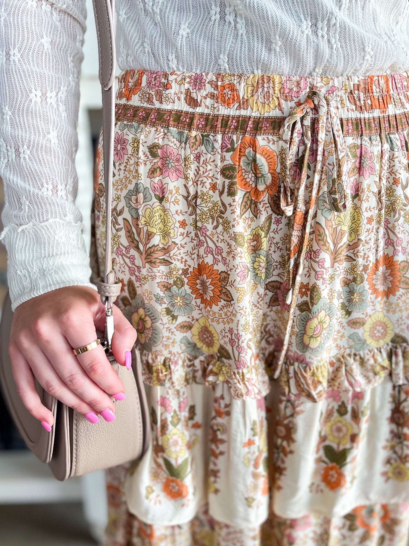 Cream Multi Tiered Jade Skirt