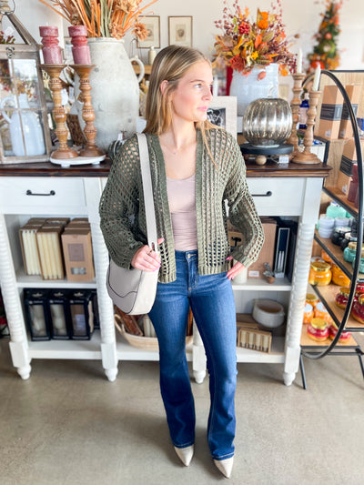 Olive Fishnet Cardigan