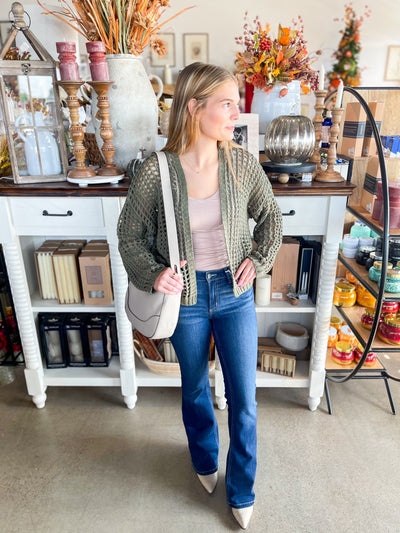 Olive Fishnet Cardigan