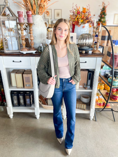 Olive Fishnet Cardigan