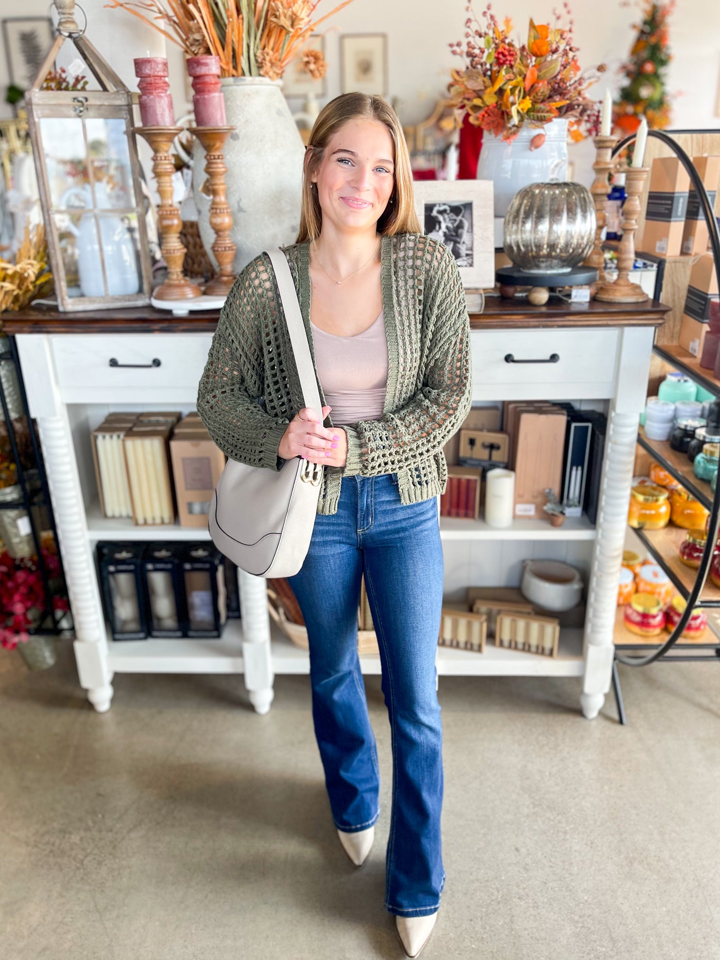 Olive Fishnet Cardigan