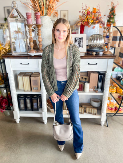 Olive Fishnet Cardigan