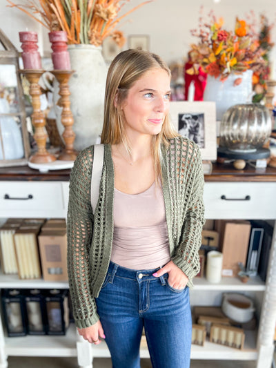 Olive Fishnet Cardigan
