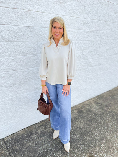 Umgee Ecru Luxeknit Puff Sleeve