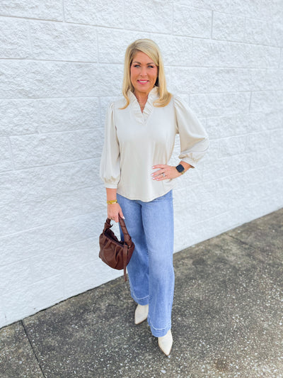 Umgee Ecru Luxeknit Puff Sleeve