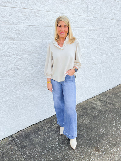 Umgee Ecru Luxeknit Puff Sleeve