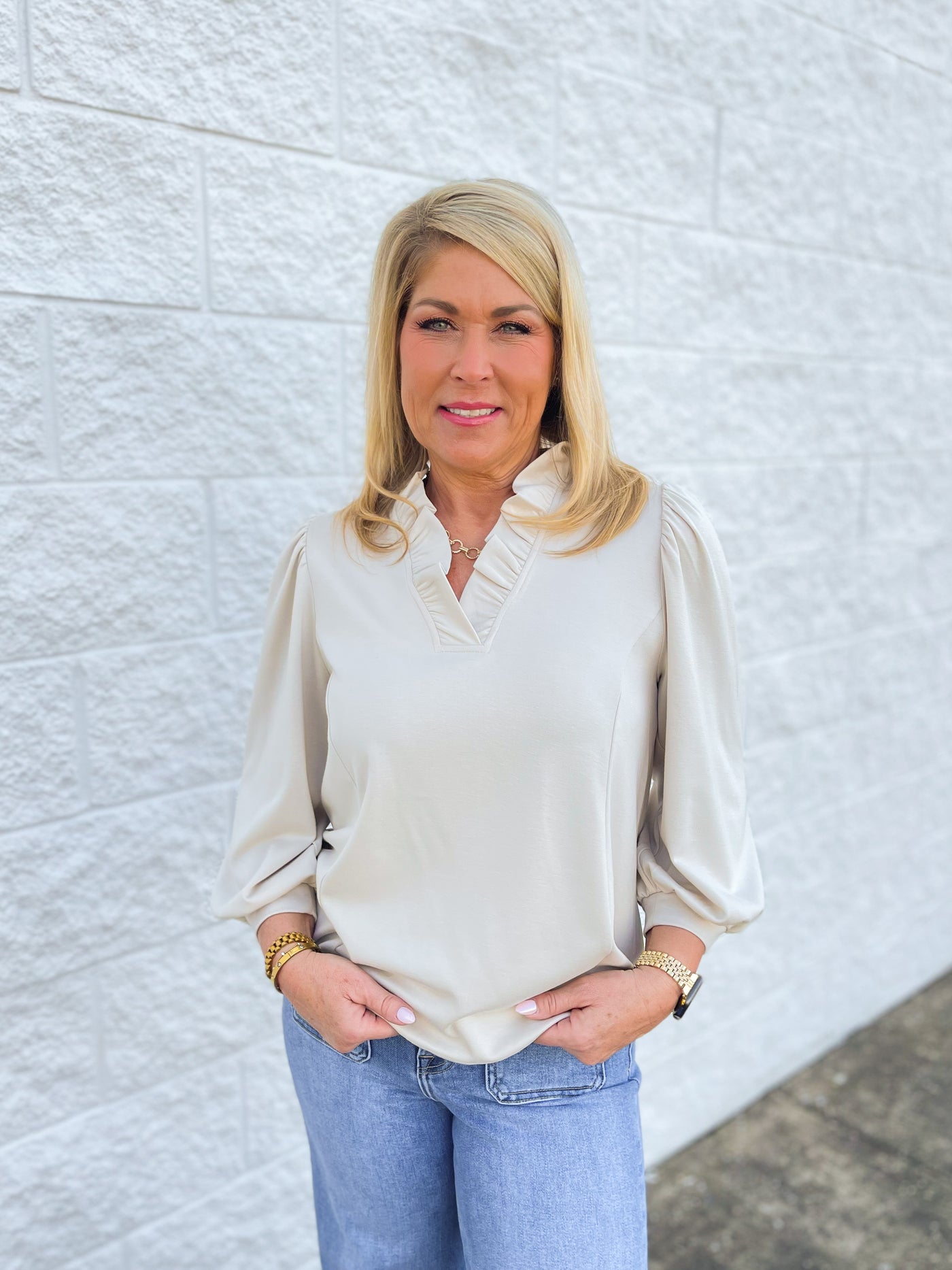 Umgee Ecru Luxeknit Puff Sleeve