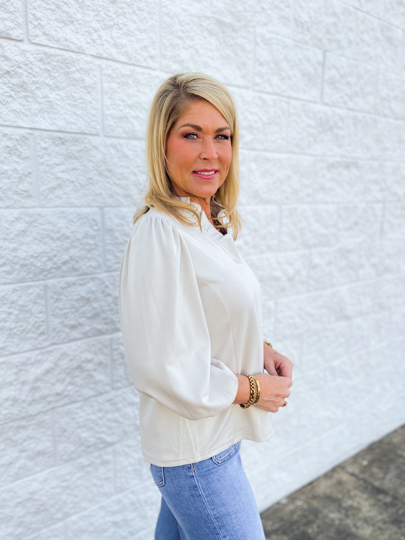 Umgee Ecru Luxeknit Puff Sleeve