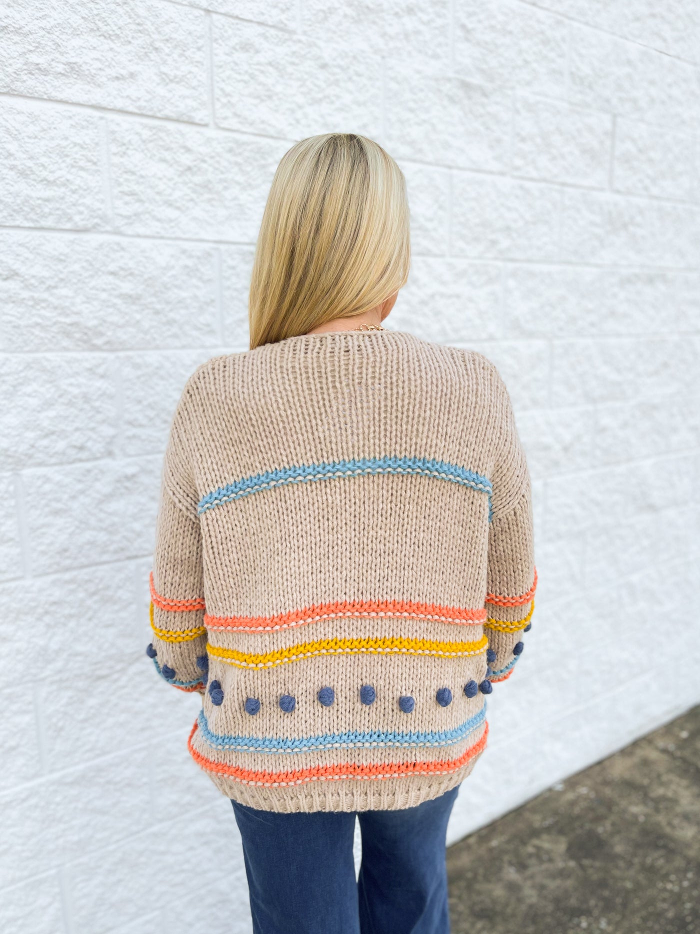 C.C. Color Block Pom Pom Cardigan