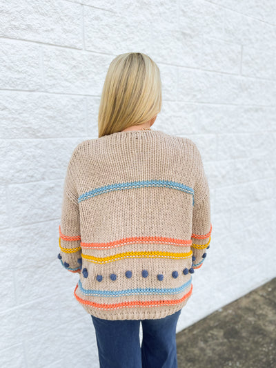 C.C. Color Block Pom Pom Cardigan