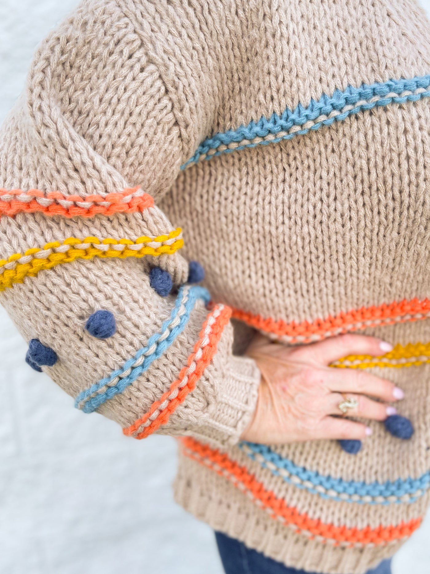 C.C. Color Block Pom Pom Cardigan