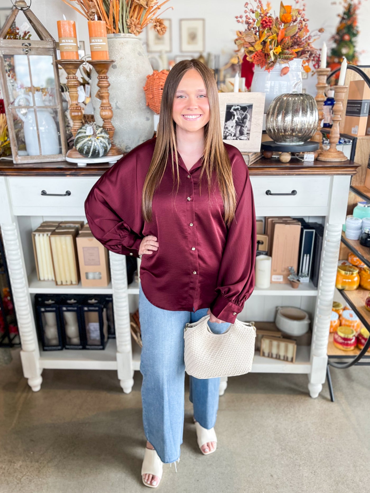 Burgundy Glam Voluminous Sleeve Blouse
