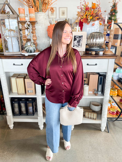 Burgundy Glam Voluminous Sleeve Blouse