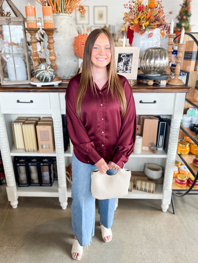 Burgundy Glam Voluminous Sleeve Blouse