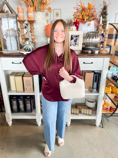 Burgundy Glam Voluminous Sleeve Blouse