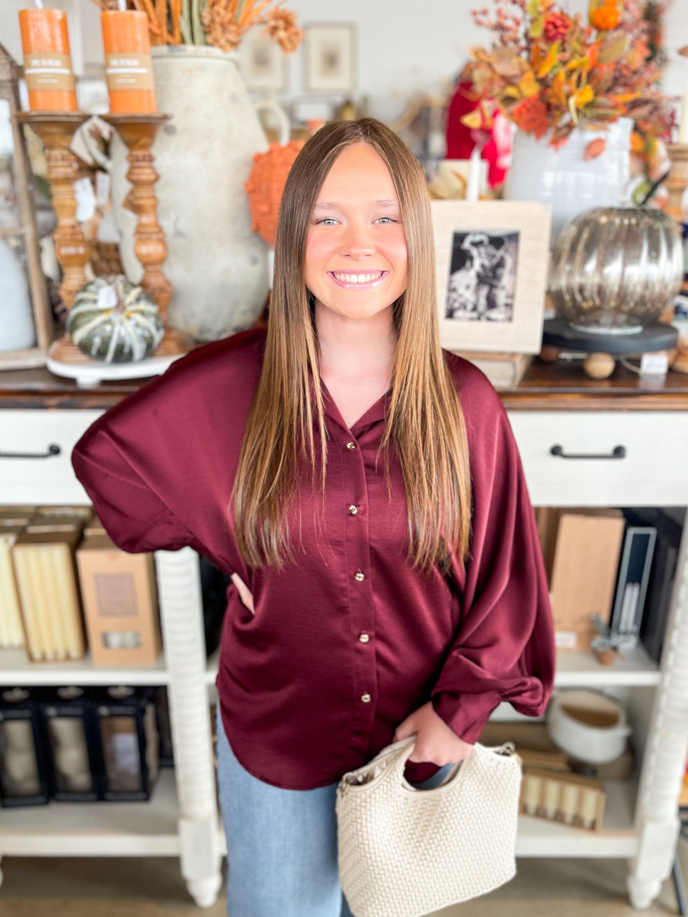 Burgundy Glam Voluminous Sleeve Blouse