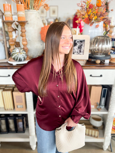 Burgundy Glam Voluminous Sleeve Blouse