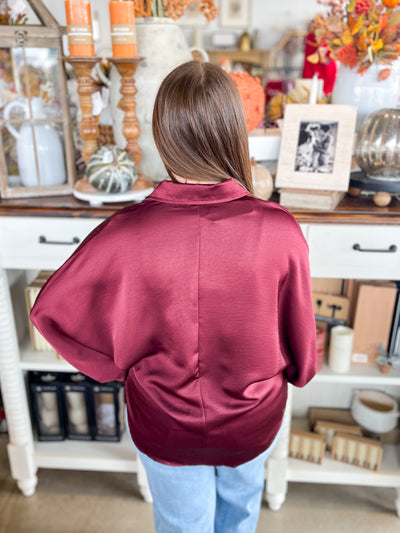 Burgundy Glam Voluminous Sleeve Blouse