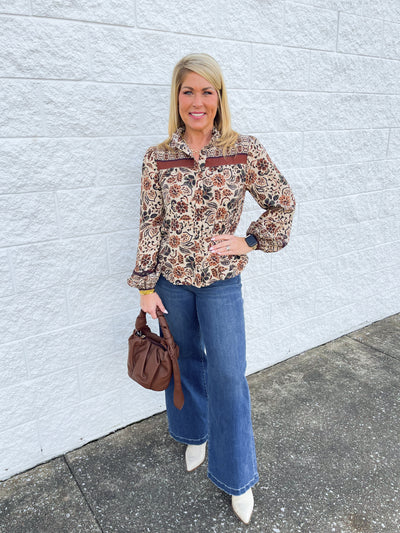 Fate Cream Brown Blouse