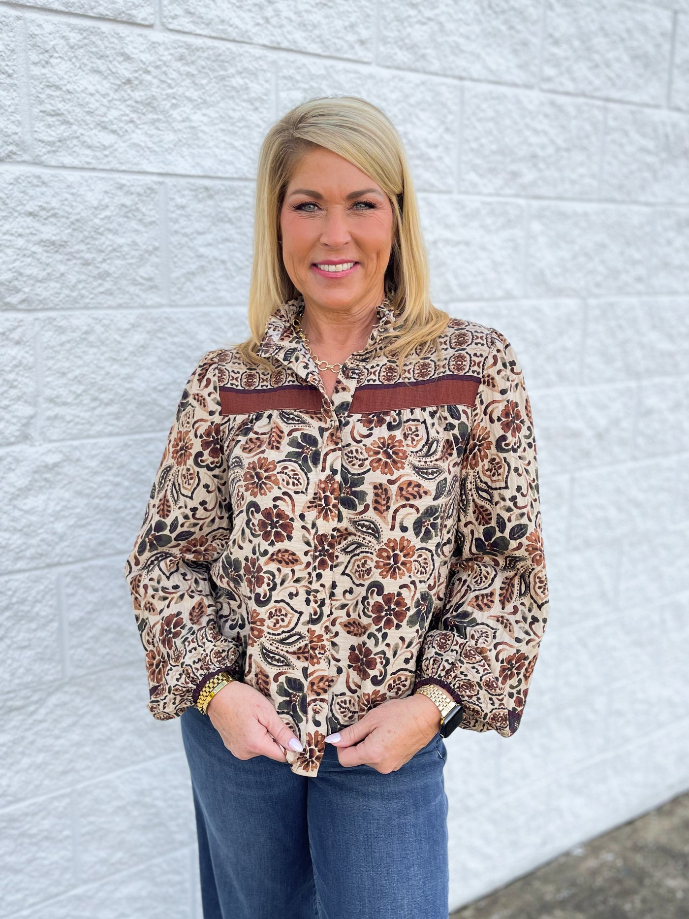 Fate Cream Brown Blouse