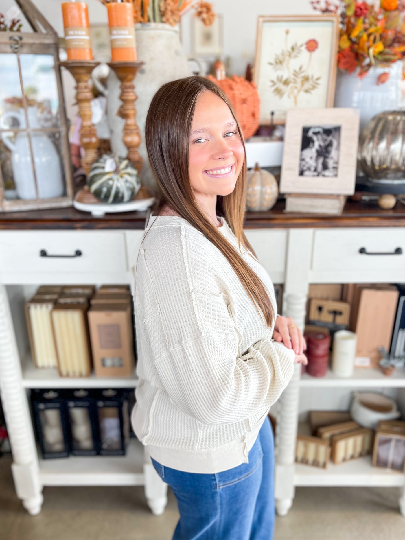 Ecru Thermal Knit Glenna Top