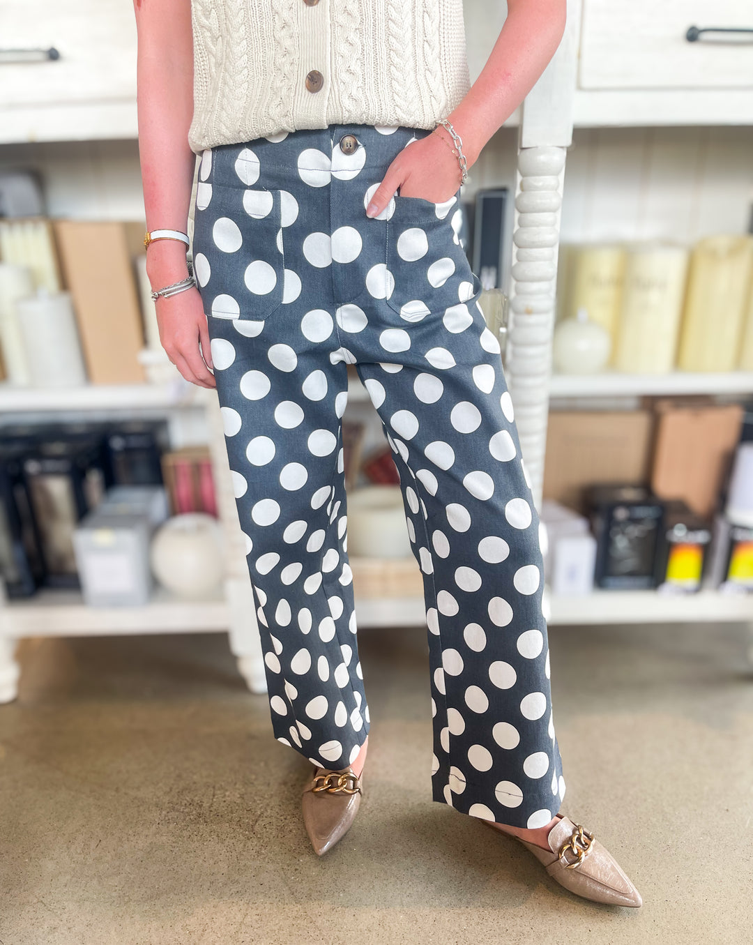 パンツ llic Dot Trouser 30 Jodifl Charcoal Dot Pants – Kenzie Parker