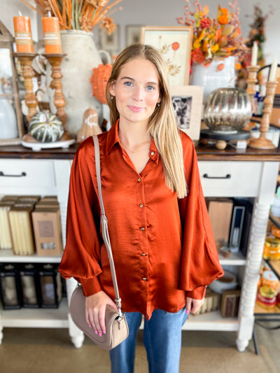 Rust Glam Voluminous Sleeve Blouse