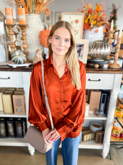 Rust Glam Voluminous Sleeve Blouse