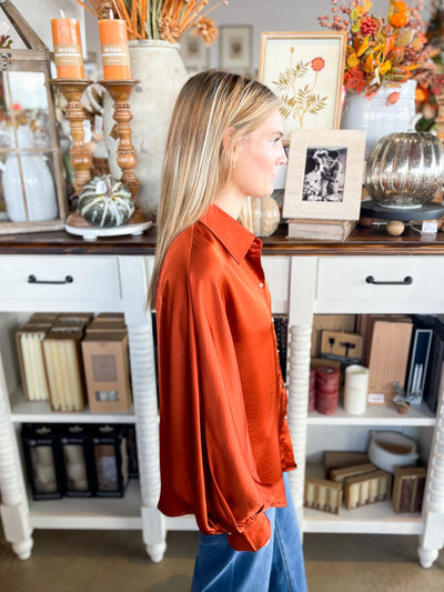 Rust Glam Voluminous Sleeve Blouse