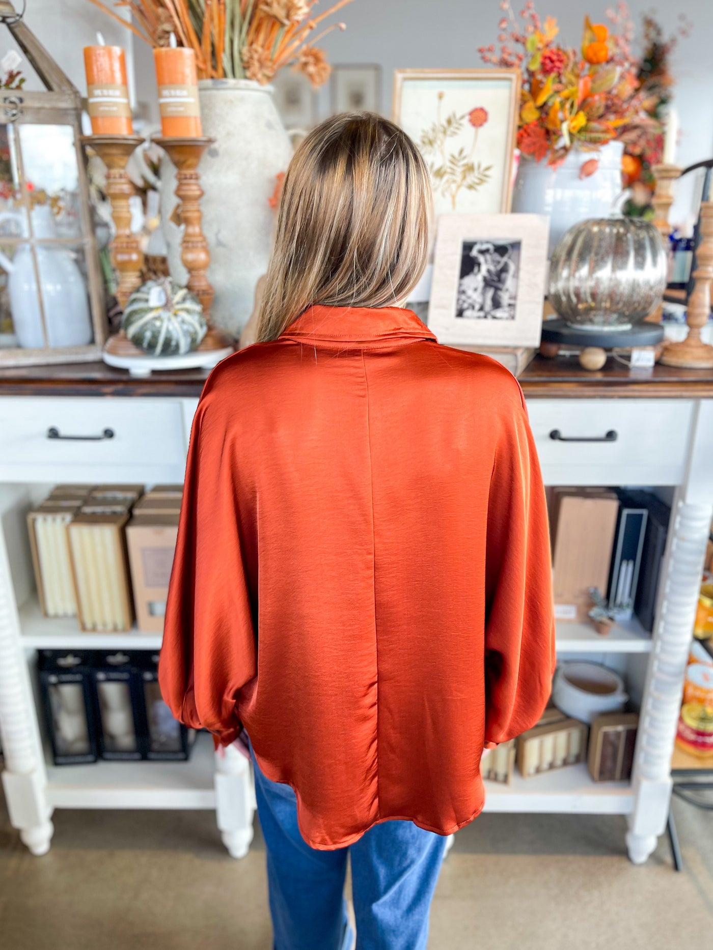 Rust Glam Voluminous Sleeve Blouse