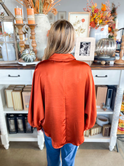 Rust Glam Voluminous Sleeve Blouse