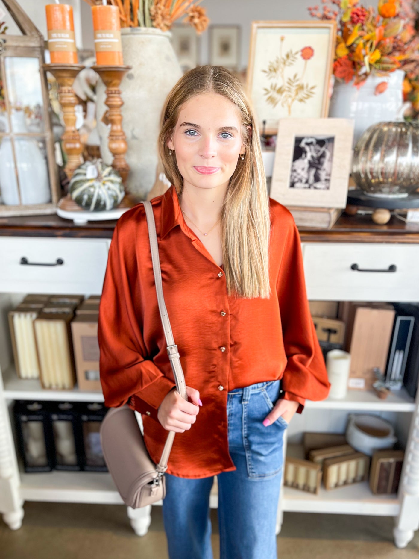 Rust Glam Voluminous Sleeve Blouse