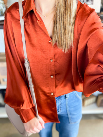 Rust Glam Voluminous Sleeve Blouse