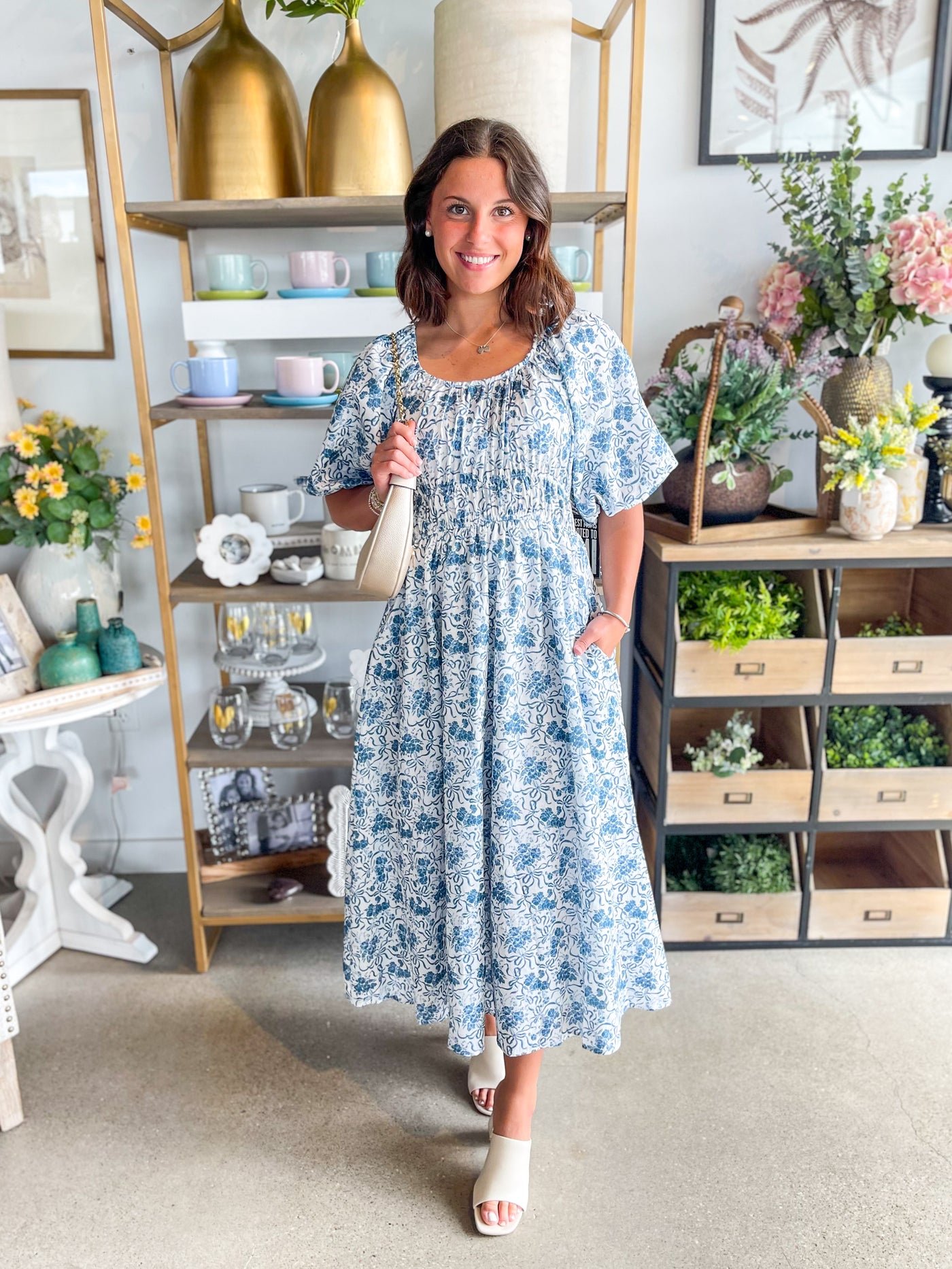 Lexi Printed Floral Bubble Sleeve Dress