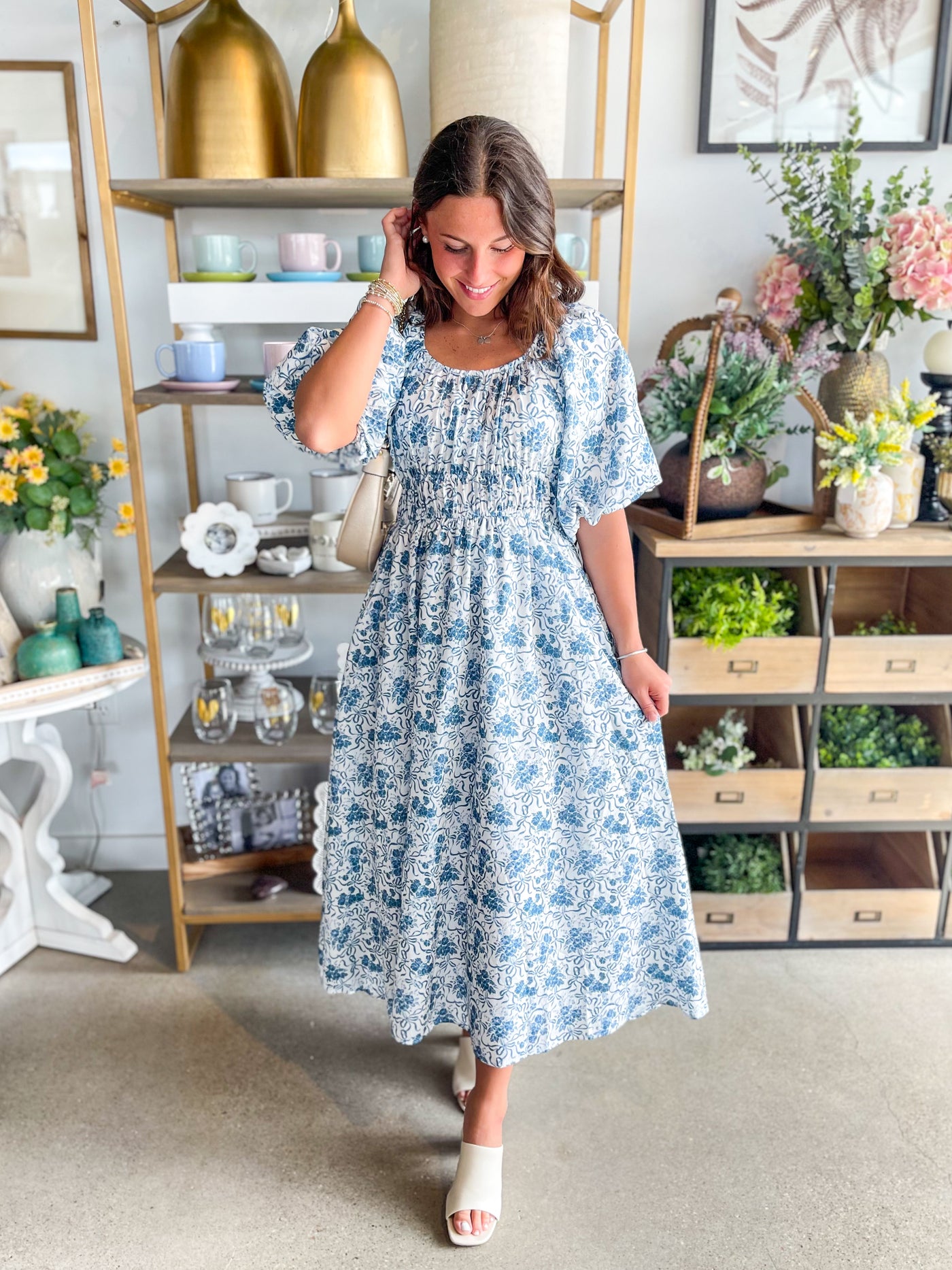 Lexi Printed Floral Bubble Sleeve Dress