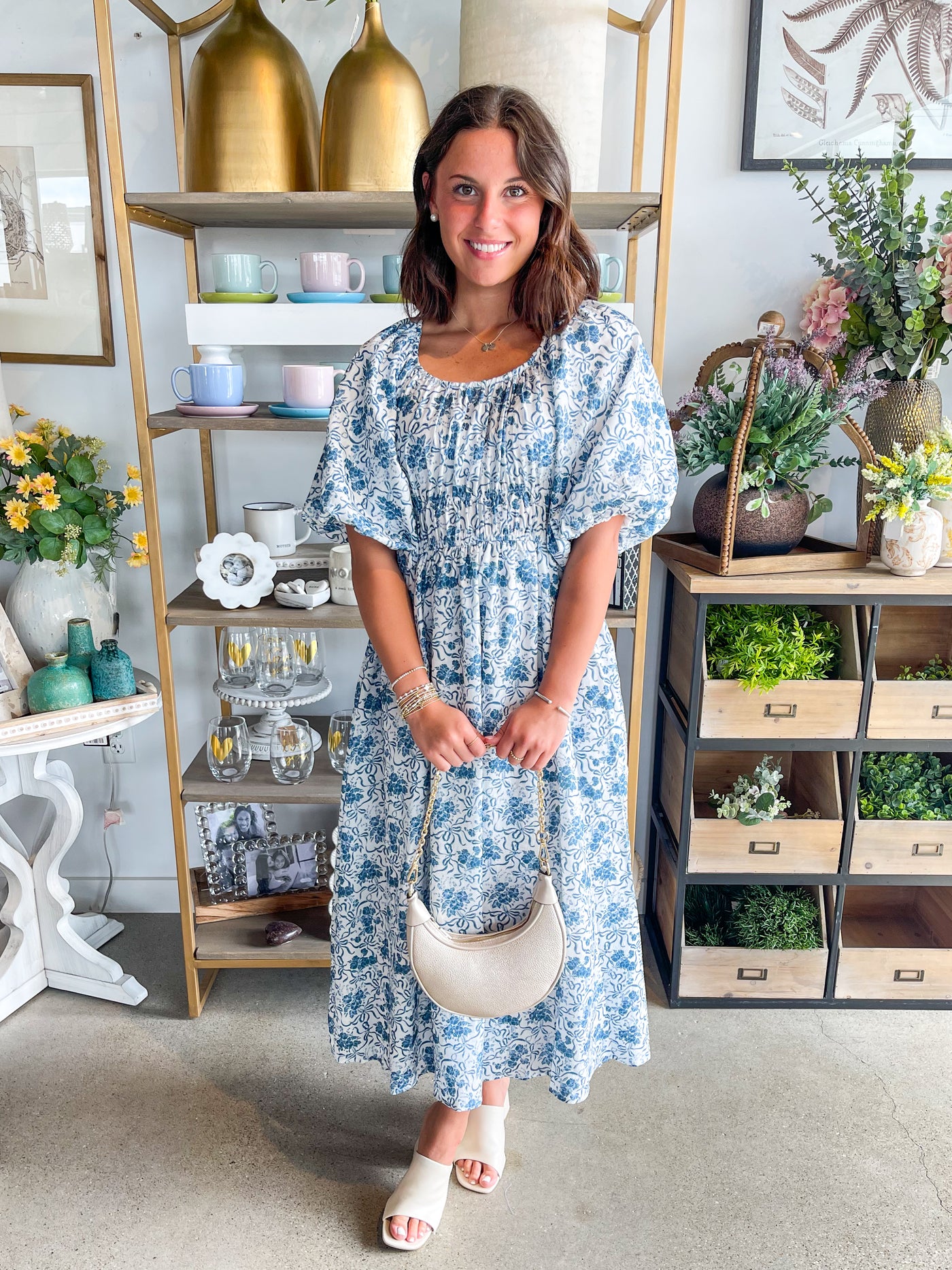 Lexi Printed Floral Bubble Sleeve Dress