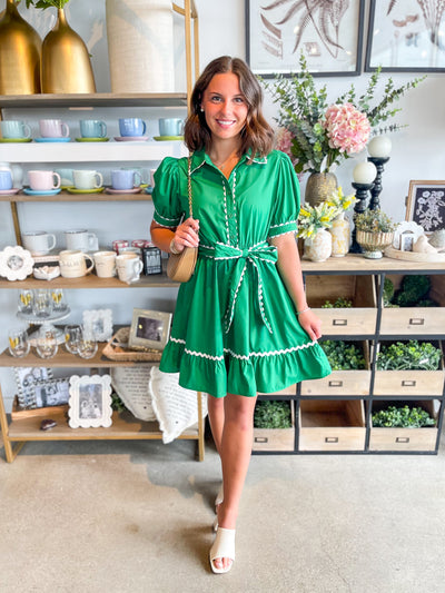 Kora Jodifl Green Ric Rac Trim Dress