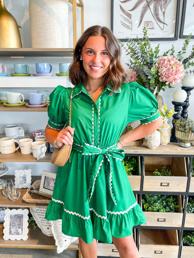 Kora Jodifl Green Ric Rac Trim Dress